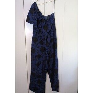 Kate Spade X Target Women Size 12 Floral One Shoulder Linen Blend Jumpsuit Blue